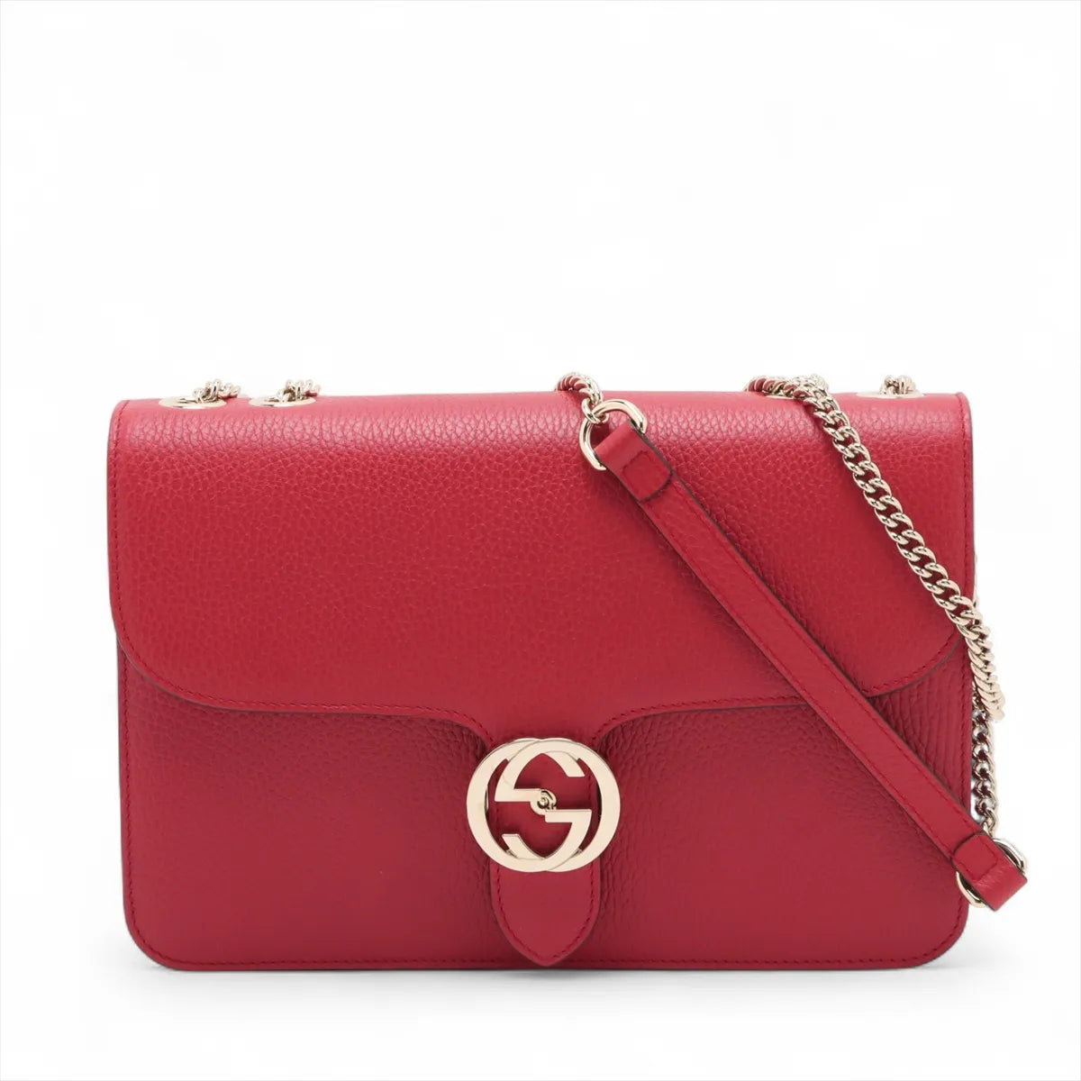 Gucci Interlocking G Leather Chain Shoulder Bag Red 510303