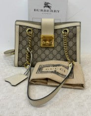 GUCCI canvas leather padlock shoulder bag gold hardware with clochette and dustbag