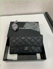 Chanel CC black caviar classic flap wallet SHW with seal series12, card and box - 12870866
