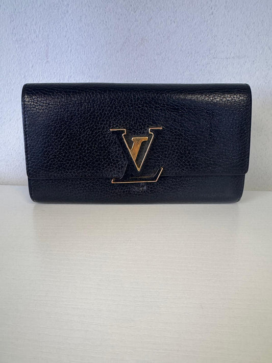 LOUIS VUITTON Cappucine Wallet - Black, Pink Interior