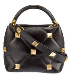 Valentino Black Roman Stud Small Leather Tote Bag