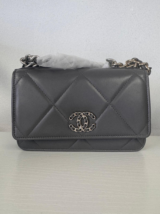Chanel Grey Lambskin 19 Wallet On Chain