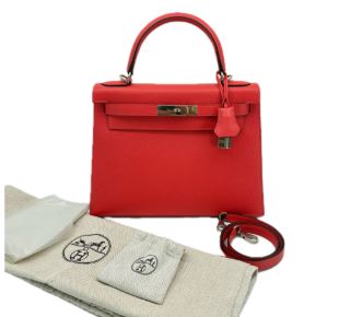 Hermès Rouge Pivoine Kelly Sellier 28 Palladium Hardware Stamp A Year 2017