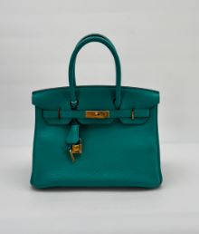 Hermès Malachite Clemence Birkin 30 Gold Hardware Stamp X Year 2016