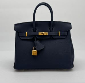 Hermès Blue Nuit Clemence Birkin 25 Gold Hardware Stamp D Year 2019