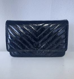 Chanel Black Patent Leather Wallet on Chain