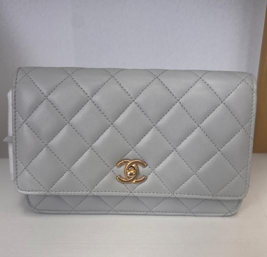 Chanel Grey Lambskin Wallet on Chain Pearl Crush Microchipped