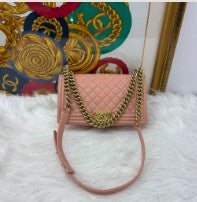 Chanel CC coral pink caviar leboy with gold hardware