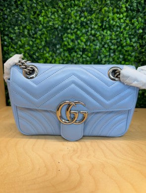 Gucci Matelassé Light Blue GG Marmont Shoulder Bag