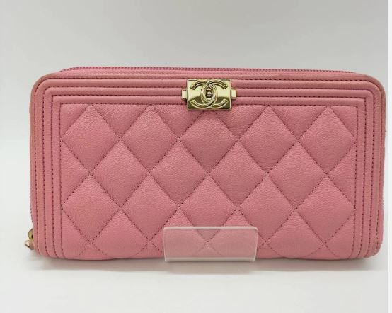 Chanel Pink Caviar Leather Boy Zip Wallet