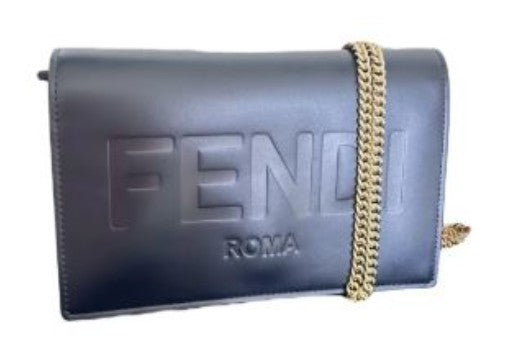 Fendi Black Leather Sunshine Wallet On Chain