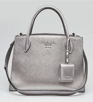 Prada Chrome Saffiano Cuir Small Top Handle Tote