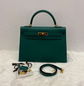 Hermès Green Epsom Leather Kelly 32 - Stamp R in Square, Year 2014