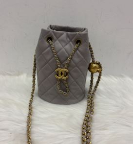 Chanel Grey Calfskin Bucket Crossbody Bag