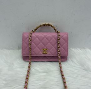 Chanel Pink Caviar Top Handle Wallet on Chain