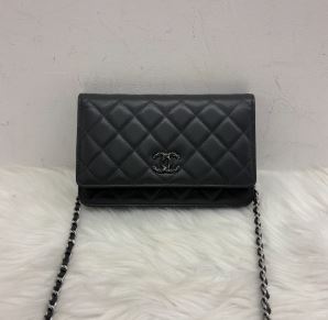 Chanel Grey Lambskin Wallet on Chain