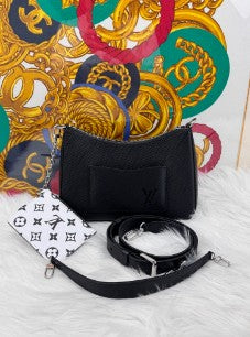 LOUIS VUITTON black epi leather marelle bag silver hardware with strap and pouch