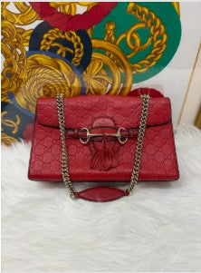 GUCCI red leather emily guccissima shoulder bag with champagne gold hardware