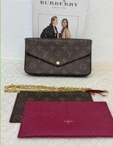 LOUIS VUITTON monogram felicie pochette gold hardware with chain strap and inserts MICROCHIPPED