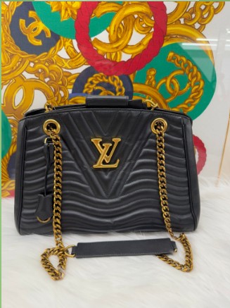 LOUIS VUITTON black New Wave chain tote bag gold hardware
