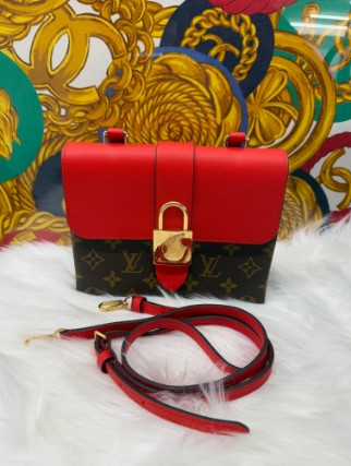 LOUIS VUITTON red monogram locky BB gold hardware with strap