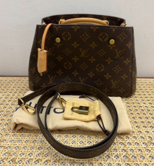 LOUIS VUITTON monogram Montaigne crossbody gold hardware with clochette and strap