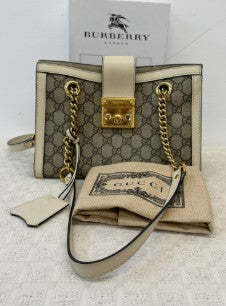 GUCCI canvas leather padlock shoulder bag gold hardware with clochette and dustbag