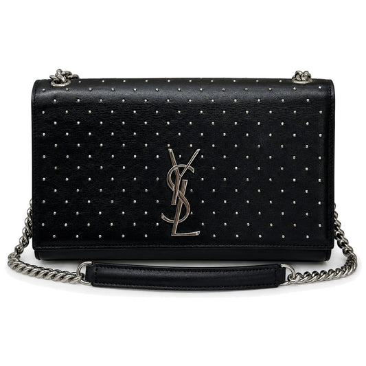 Saint Laurent Black Grain De Poudre Studded Crossbody - SKU: LSCCJ07280041