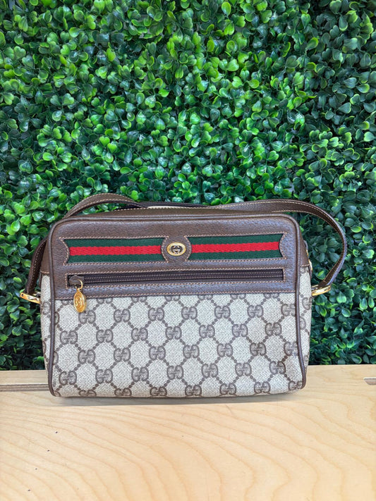 GUCCI GG Supreme Web Sherry Line Shoulder Bag PVC Beige 56 02 005 Auth 139573