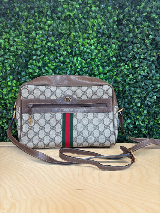 GUCCI GG Supreme Web Sherry Line Bag PVC Beige Gold 119 02 087 Auth 136367