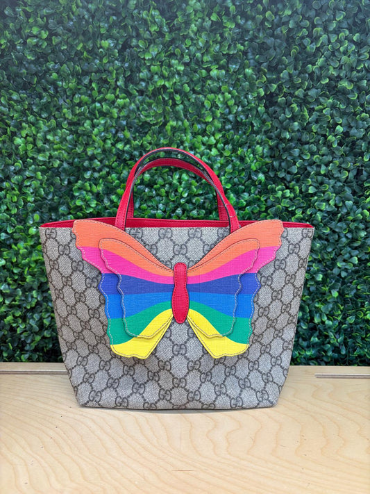 GUCCI GG Supreme Hand Bag PVC Beige 550768 Auth 142895