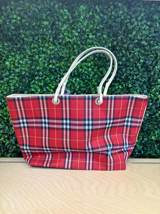 BURBERRY Nova Check Tote Bag Nylon Red Auth 129656