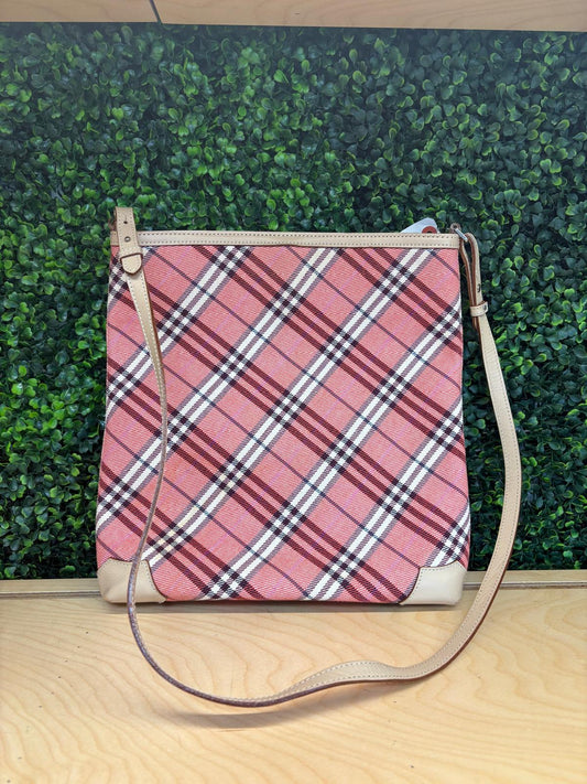 BURBERRY Nova Check Blue Label Shoulder Bag Canvas Leather Pink Auth 137567