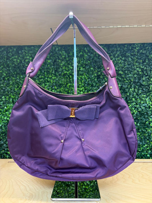 Salvatore Ferragamo Vala Shoulder Bag Nylon Purple Gold Auth 142887