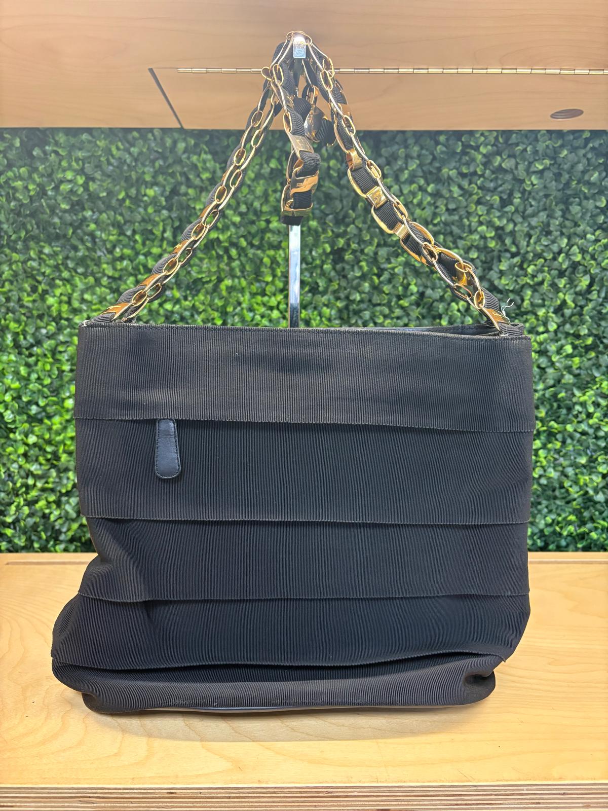 Salvatore Ferragamo Vala Shoulder Bag Canvas Black Gold Auth 135798