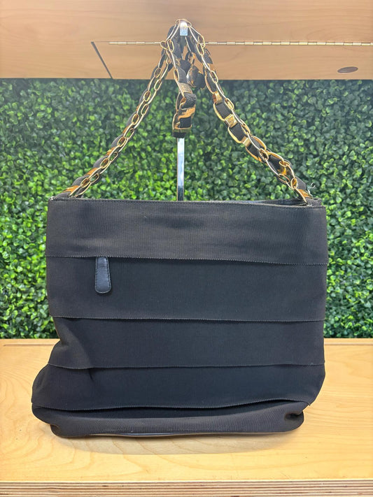 Salvatore Ferragamo Vala Shoulder Bag Canvas Black Gold Auth 135798