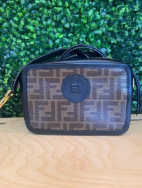 Fendi Black/Brown Zucca Coated Canvas and Leather Mini Camera Case Bag
