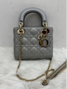 Christian Dior Grey Mini Lady Dior w Chain Strap - SKU: LSCJ08110038