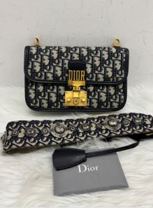 Dior Navy Oblique Dioraddict Shoulder Bag - Guitar Strap - SKU: LSCJ08110046