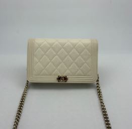 Chanel Off White Caviar Leboy Wallet On Chain