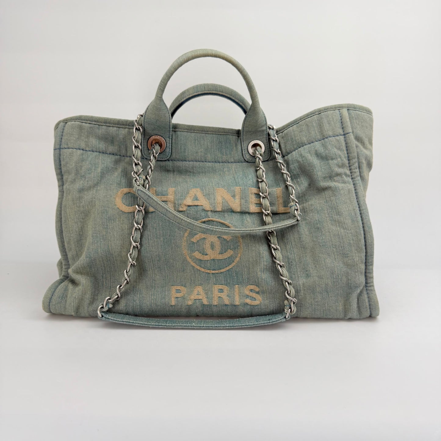 Chanel Denim Deauville Tote with Silver Hardware, Microchipped - SKU: LSCJ082600131