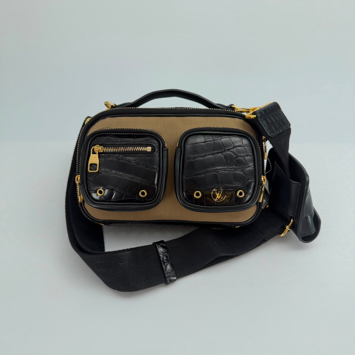 Louis Vuitton Canvas and Crocodile Utility Crossbody with Gold Hardware and Shoulder Strap - SKU: LSCJ082600133