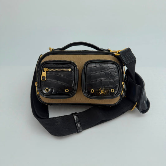 Louis Vuitton Canvas and Crocodile Utility Crossbody with Gold Hardware and Shoulder Strap - SKU: LSCJ082600133