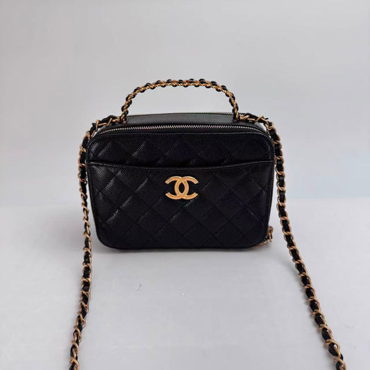 Chanel Black Caviar Leather Top Handle Vanity with Gold Hardware, Microchipped - SKU: LSCJ082600171