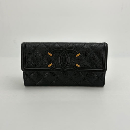 Chanel Black Caviar Filigree Long Wallet- Series 27 - SKU: LSCJ08260024