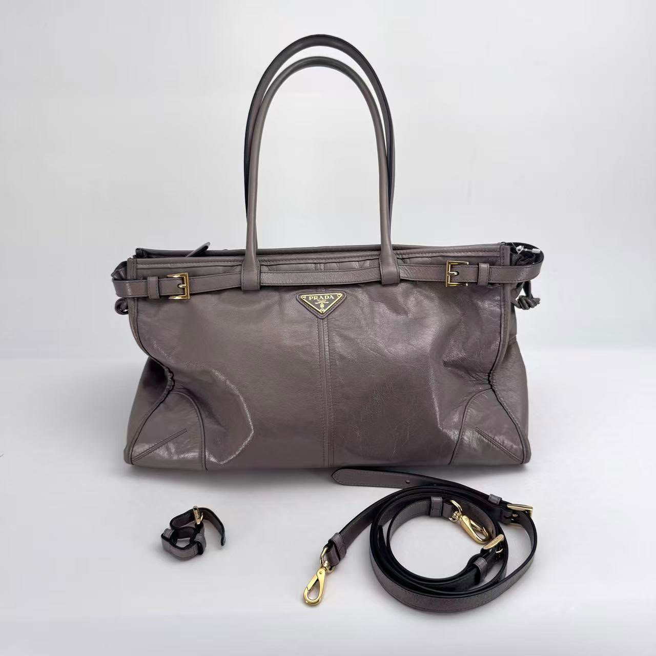 Prada Grey Calf Leather Bonnie Tote - SKU: LSCJ08260028