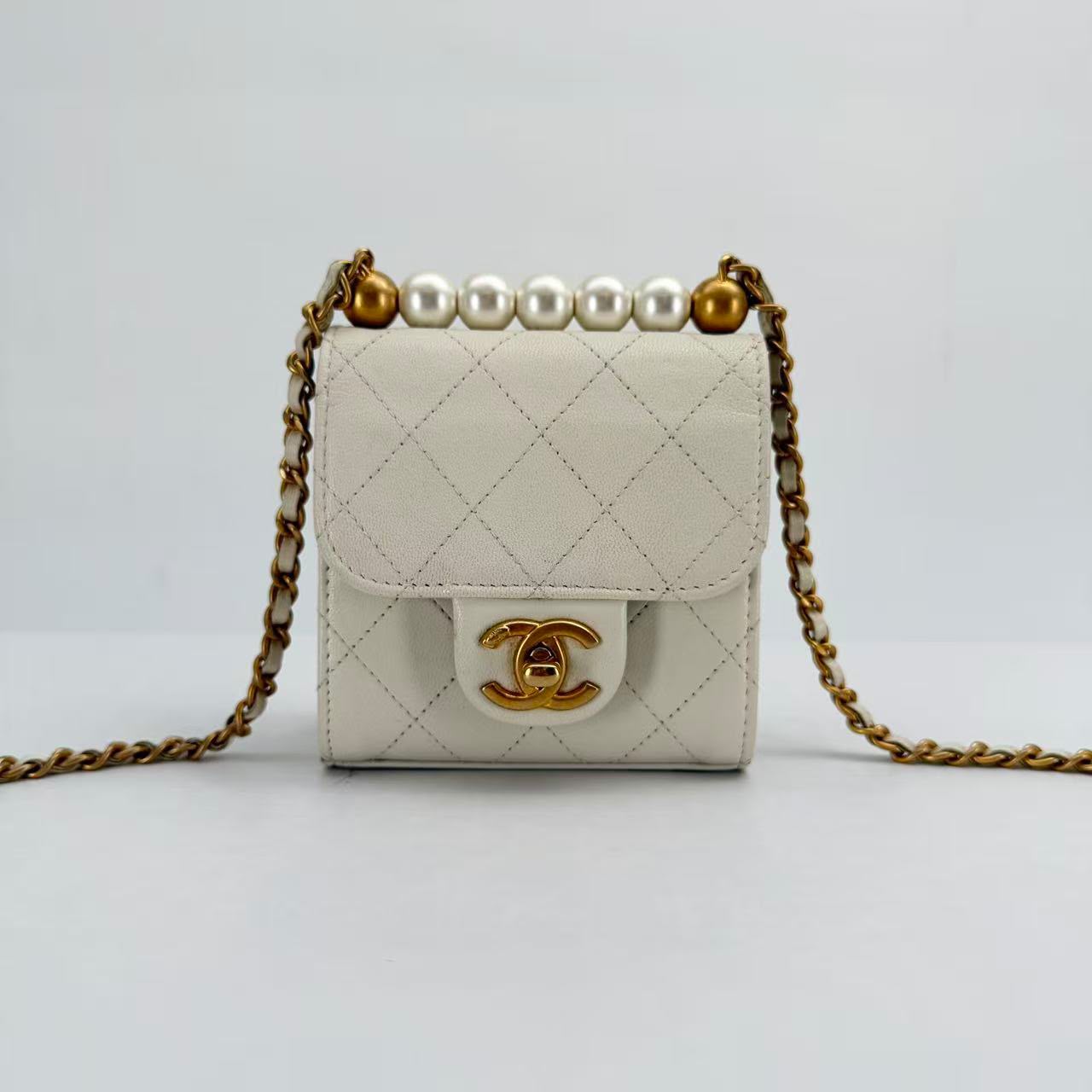 Chanel Mini White Calfskin Pearl Flap Bag - Series 29 - SKU: LSCJ08260057