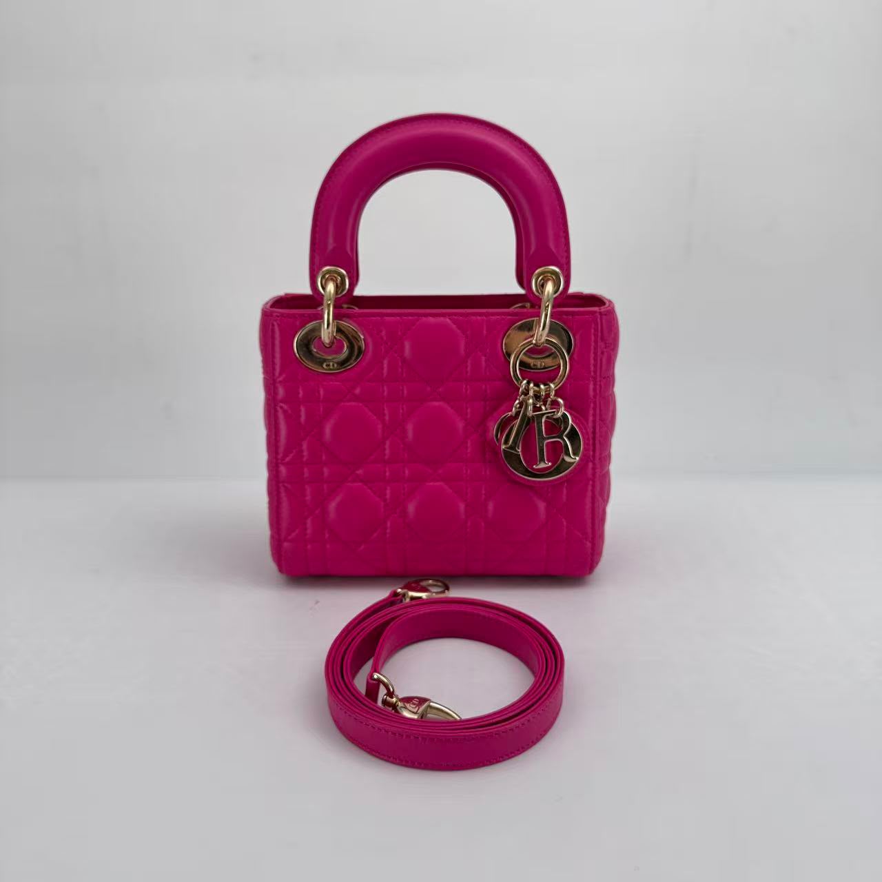 DIOR hot Pink mini lady dior, gold hardware, come with strap ( Flap top) - SKU: LSCJ08260088