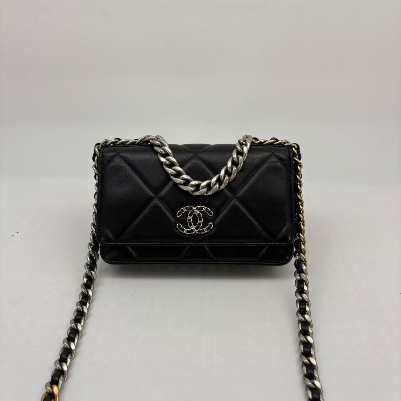 Chanel 19 WOC, Black Lambskin, Microchipped