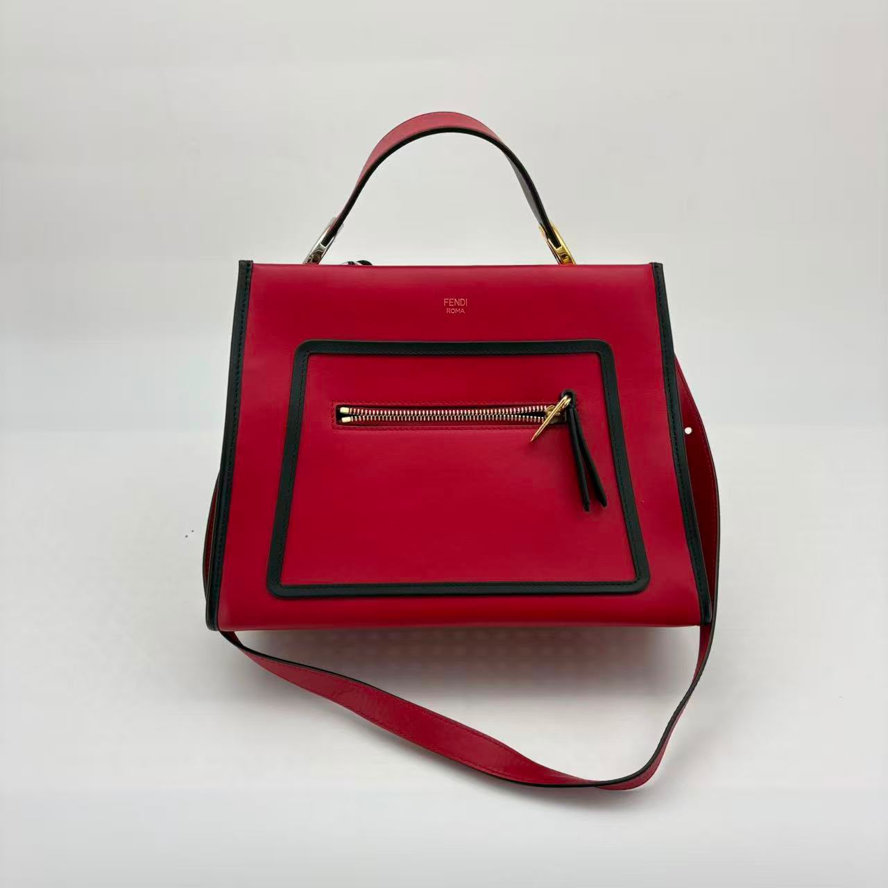 Fendi Red Calfskin Tote Bag, With Top Handle